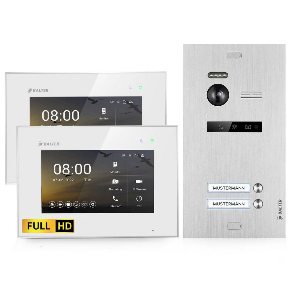 Balter EVO HD Video-Türsprechanlage Zweifamilienhaus 2 Monitore Full HD Kamera 175° Weitwinkel