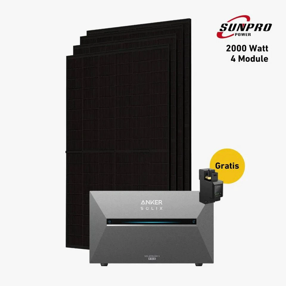 Balkonstrom Balkonkraftwerk 2000 W mit Speicher Anker SOLIX Solarbank 3 E2700 Pro bifazial Full-Black