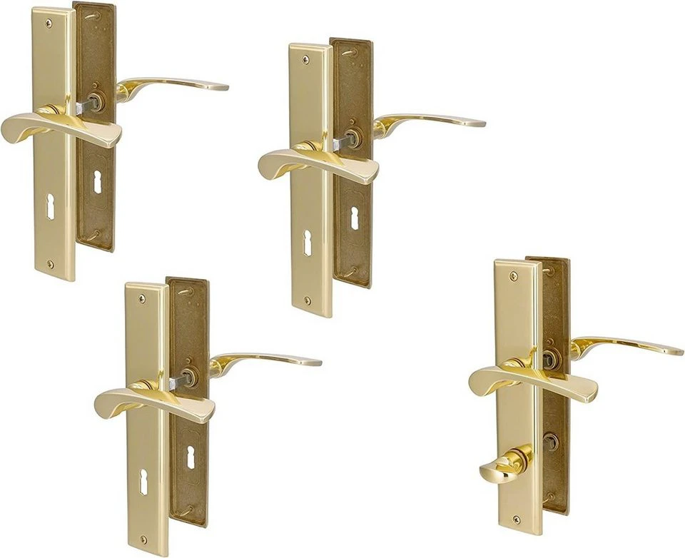 Alpertec Türbeschlag 4er Set Messing poliert für 3 Zimmertüren und 1 Bad/WC-Tür