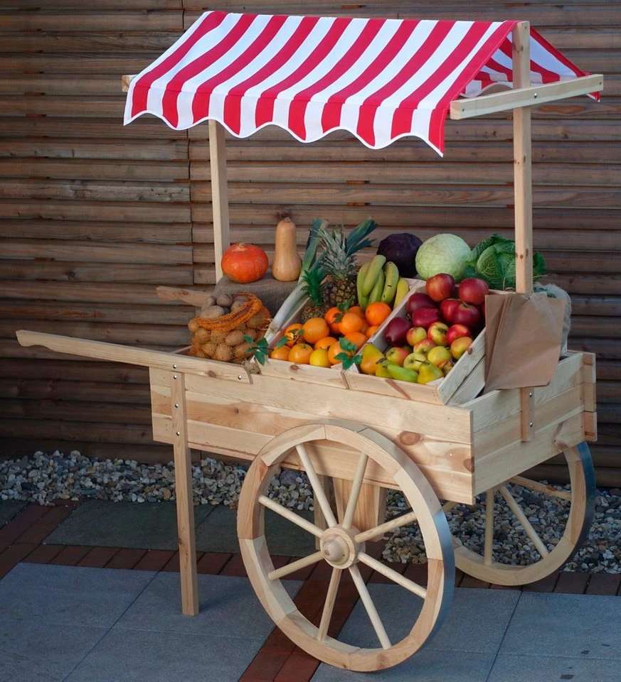 promadino Transportkarren Marktwagen 173x82x184 cm Kiefernholz Baldachin weiß/rot