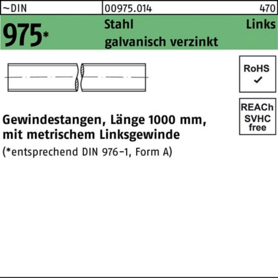 Reyher Gewindestange 009750140120000 DIN 975 links M 12 -LH x 1000 mm Stahl galvanisch verzinkt