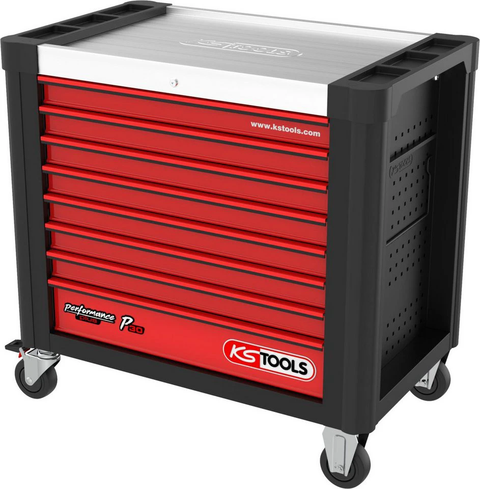 KS Tools Werkzeugwagen PERFORMANCEplus P30 Schwarz/Rot Werkstattwagen 8 Schubladen