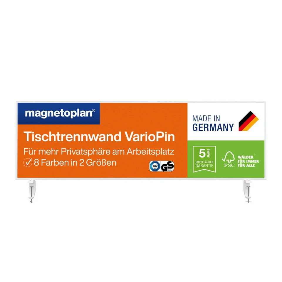 magnetoplan Tischtrennwand VarioPin 160x50cm doppelseitig Whiteboard Filz Orange Aluminiumrahmen