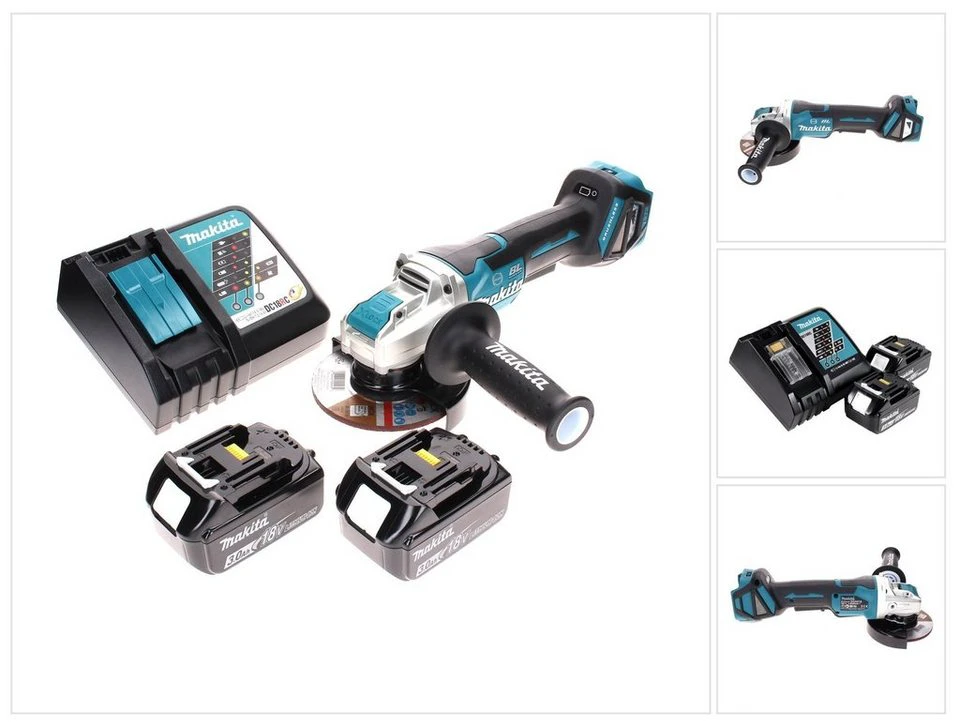 Makita DGA519 Akku Winkelschleifer 18 V 125 mm Brushless X-Lock mit 2 Akkus