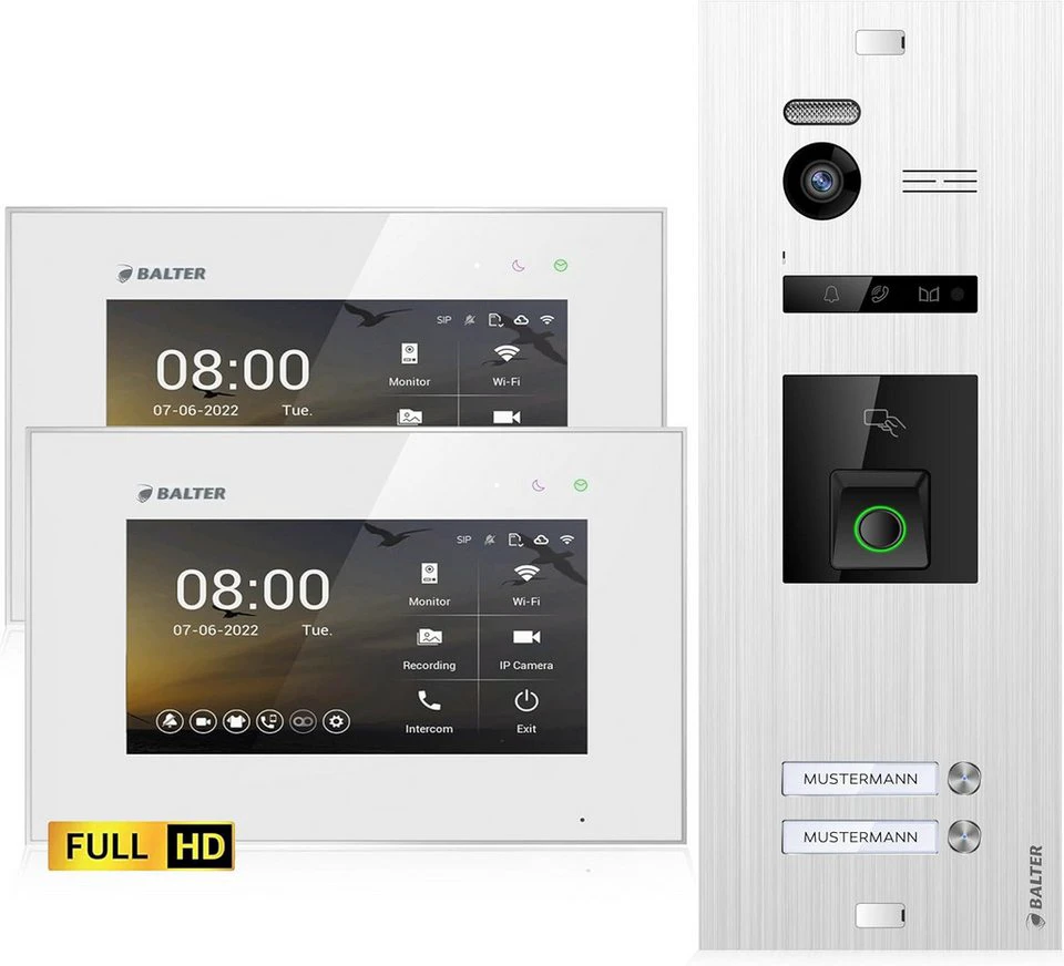 Balter EVO HD Video-Türsprechanlage Zweifamilienhaus Full HD Kamera 2 Monitore