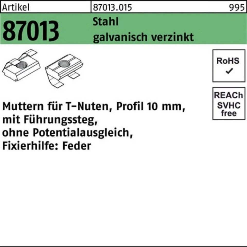 Reyher T-Nutenmutter R 87013 M6 10 mm galvanisch verzinkt 250 Stück