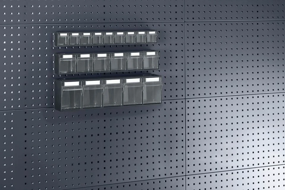ELC Klarsichtmagazin B600xT142xH168 mm mit 5 Kästen für Lochplatten