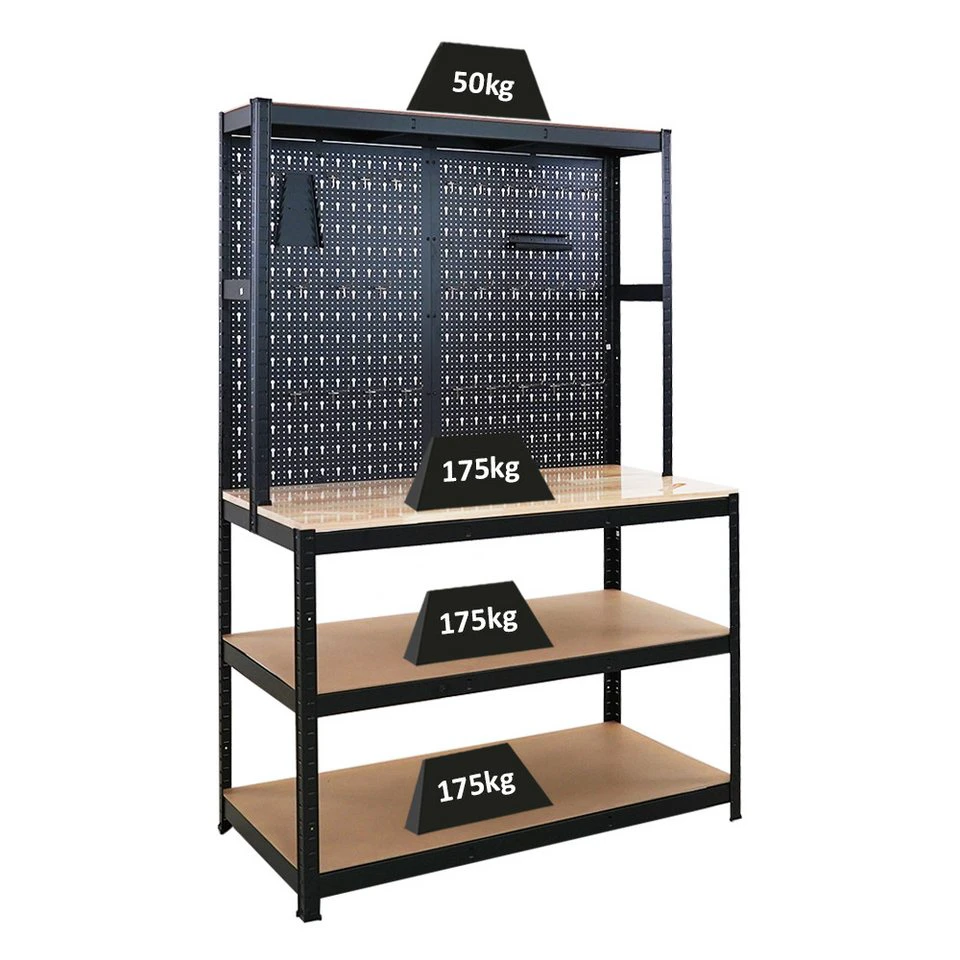 PROREGAL® Werkbank GIANT BEAST mit Lochwand 180 x 120 x 60 cm Schwarz