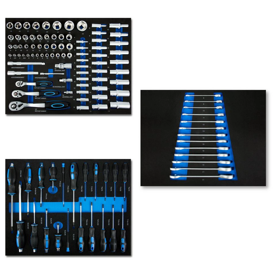 EBERTH WW2-TS3 Werkzeug Set 114 Teile Blau Schwarz 3 Schubladen