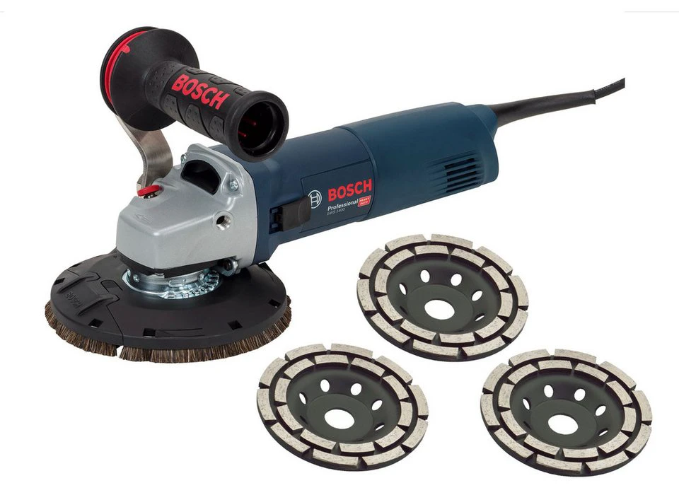Bosch TRONGAARD Sanierungs-Set 125 mm 1.400 W Winkelschleifer mit Absaughaube und 3 Schleiftellern