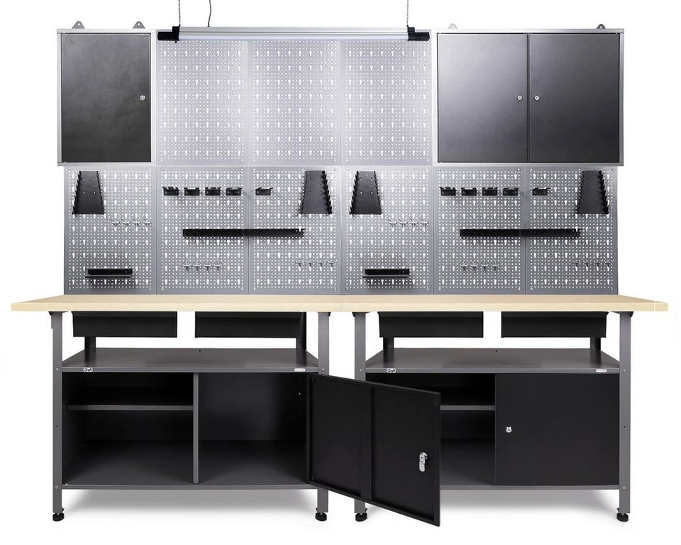 ONDIS24 Werkstatt-Set Fritz Werkbank Werkzeugwand Hängeschrank Metall 240x60x205 cm