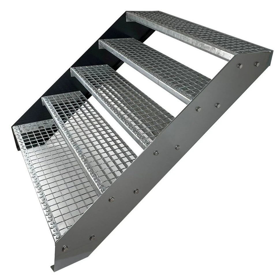 Kaminbau Mierzwa Außentreppe Premium Treppe Silber 95 cm 5 Stufen Gitterrost