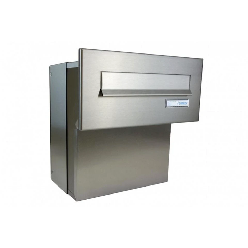 Letterbox24 F-04 Mauerdurchwurfbriefkasten V2A Edelstahl mit Namensschild