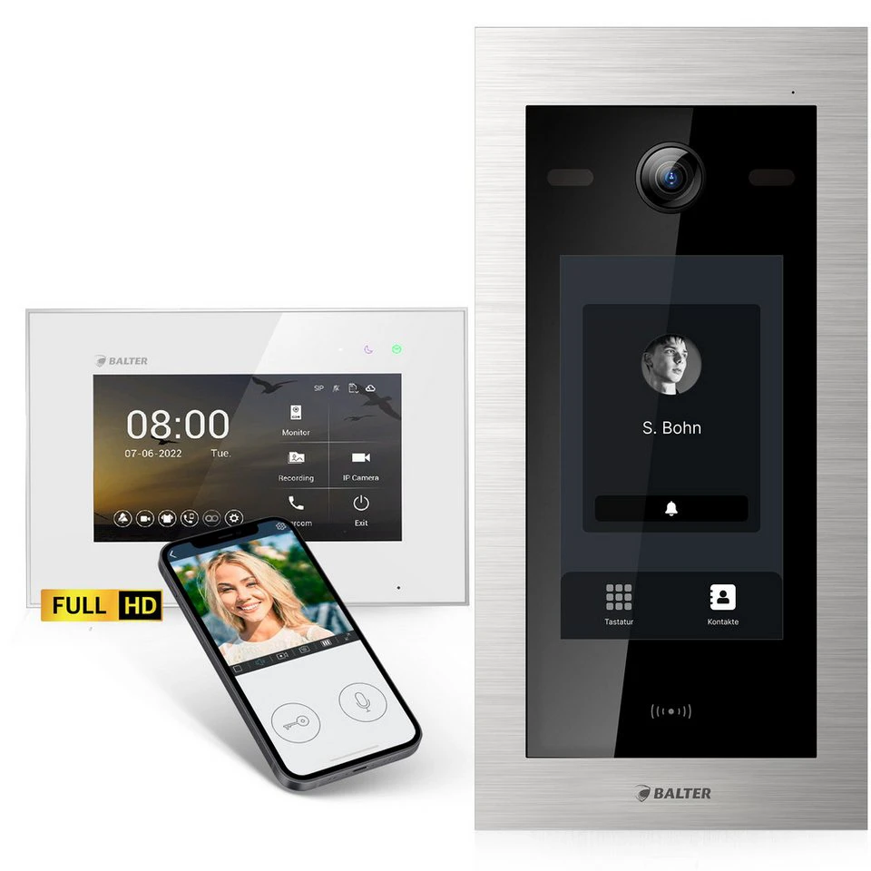 Balter EVO HD Touch Video-Türsprechanlage 1 Familienhaus 7 Zoll Touchscreen RFID APP HD Video