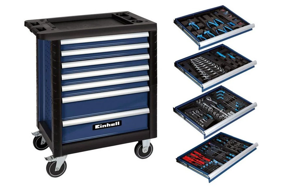 Einhell Werkstattwagen BT-TW 151 KIT 260-teilig 140 kg 7 Schubladen Blau Schwarz