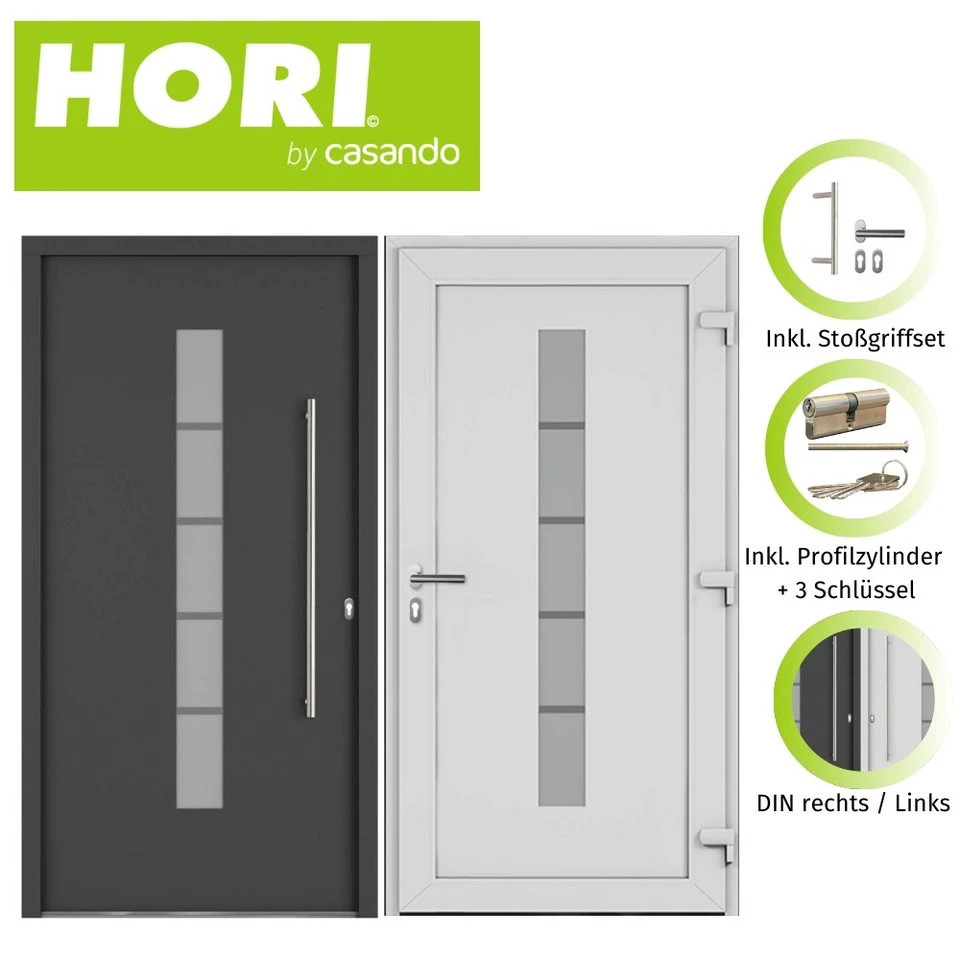 HORI Haustür Safety Chain Aluminium Kunststoff 1100 x 2100 mm Anthrazit DIN links