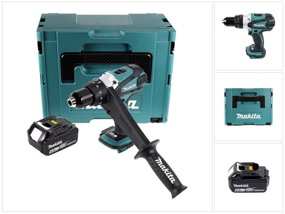 Makita Akku-Bohrschrauber DDF 458 18 V 91 Nm mit 6,0 Ah Akku und Makpac