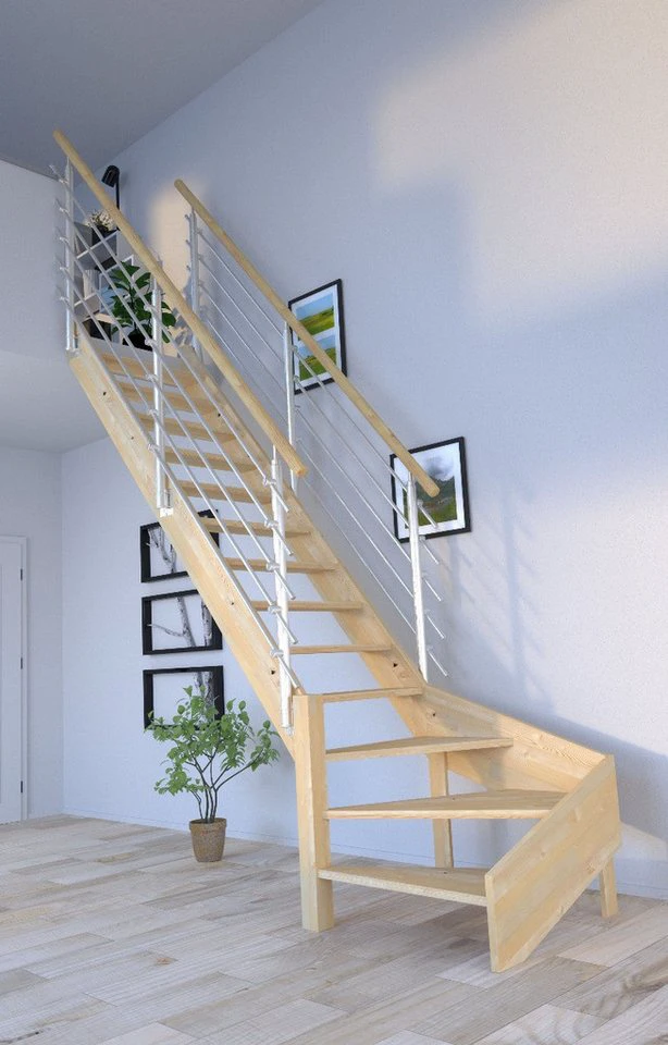 Starwood Raumspartreppe Holztreppe Korfu ¼ gewendelter Ausführung links-Design Geländer