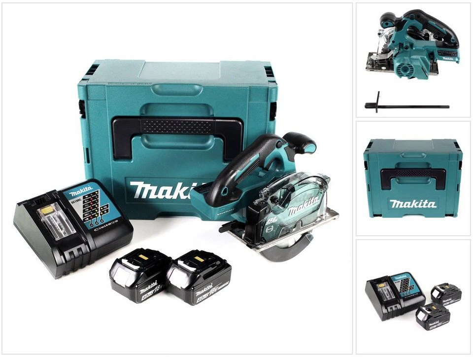 Makita Kompakt-Handkreissäge DCS 553 Akku Metallhandkreissäge 18 V 150 mm Brushless mit 2x 4,0 Ah Akku