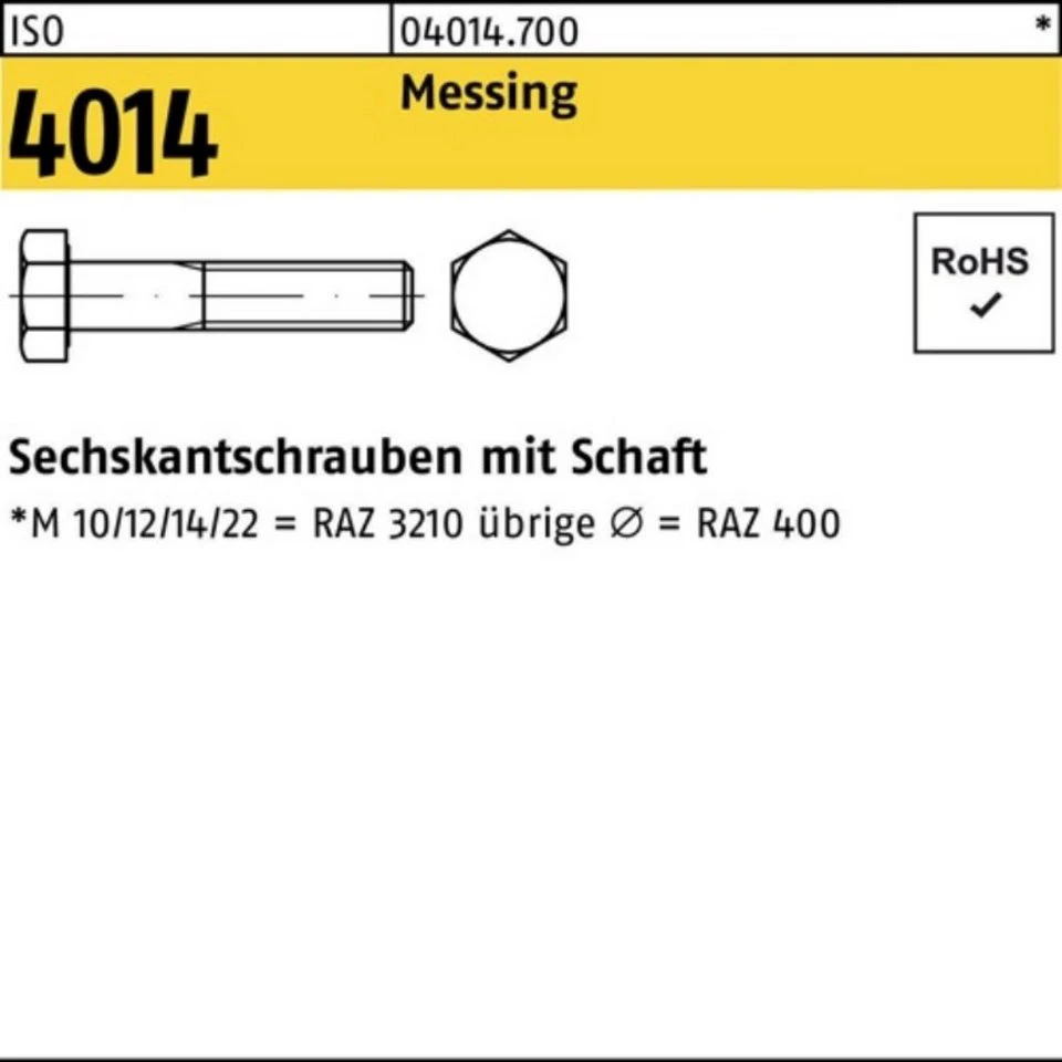Bufab Sechskantschraube ISO 4014 040147000120050 M 12 x 50 Messing 50 Stück