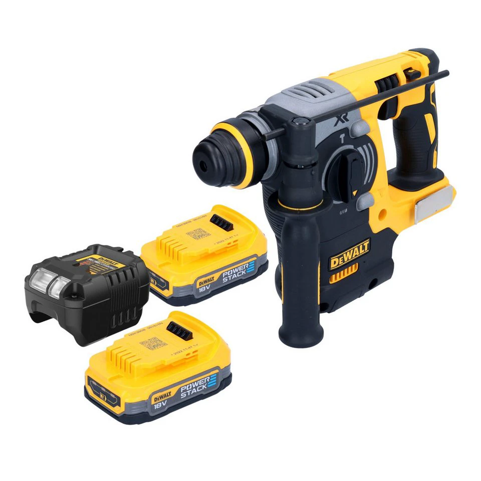 DeWalt Akku-Bohrhammer DCH 273 E2 18 V 2,1 J SDS Plus mit 2x Powerstack Akku 1,7 Ah Ladegerät