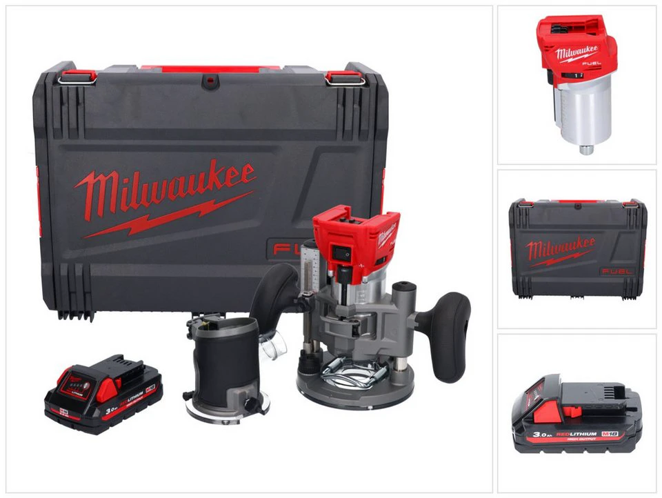 Milwaukee M18 FTR Akku-Oberfräse 18 V Brushless mit 3,0 Ah Akku Fräsmodule