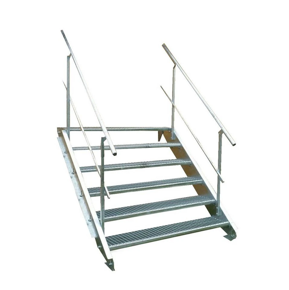 SRM Design Außentreppe 6 Stufen Stahltreppe mit beidseitigem Geländer 150 cm 90-120 cm