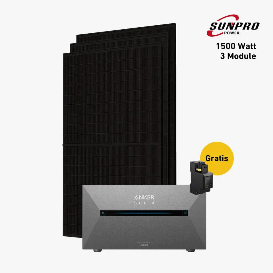 Balkonstrom Balkonkraftwerk 1500 Watt mit Speicher Anker SOLIX Solarbank 2 E1600 Pro bifazial