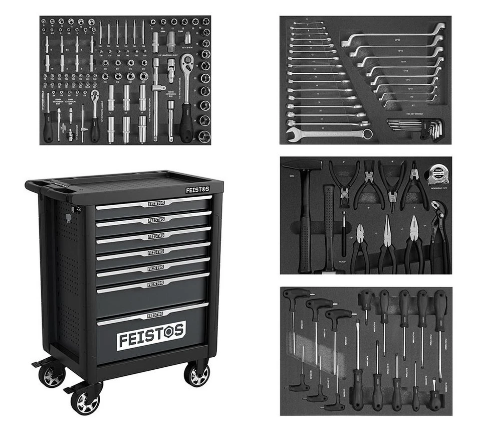 FEISTOS Werkstattwagen Mento 1 158 Teile Schwarz 47x77x96 cm