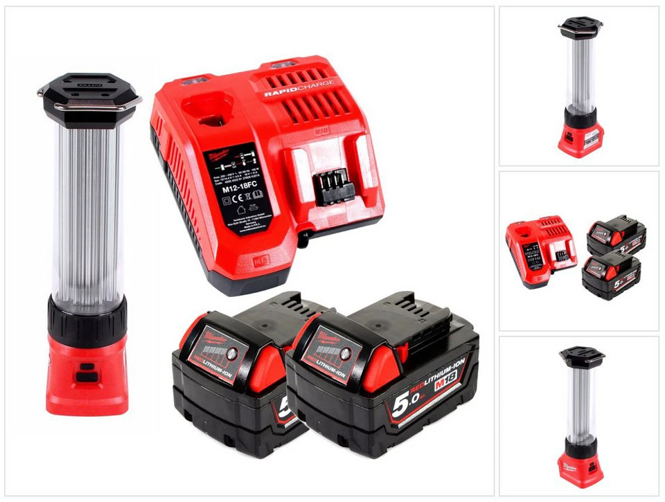 Milwaukee M18 LL-0 LED Akku Laternenleuchte 18 V Li-Ion 2x 5,0 Ah Akku Ladegerät