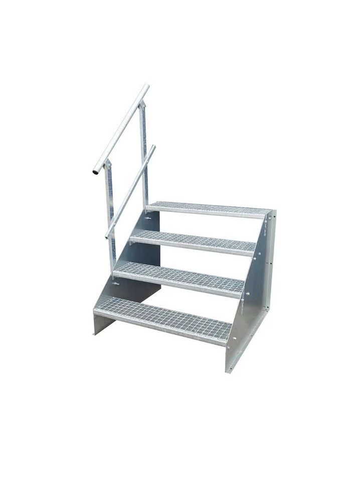 SRM Design Außentreppe 4 Stufen Breite 80 cm Höhe 84 cm verzinkt einseitiges Geländer