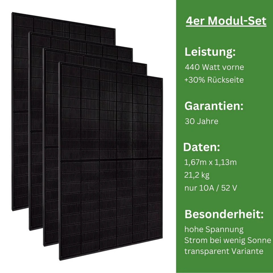 MyVoltaics Solarmodule 4er Set 440+ W bifazial transparent 1760 W Trinasolar