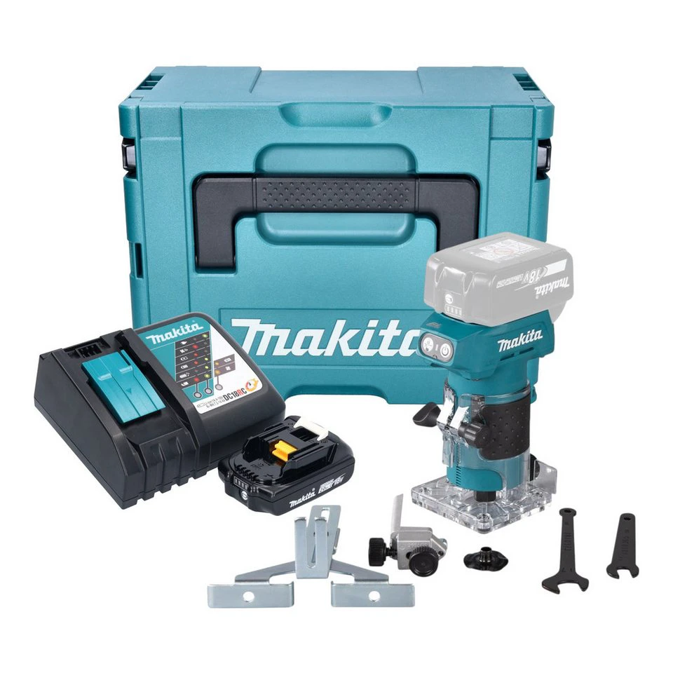 Makita DRT52 Akku-Kantenfräse 18 V 6 mm Brushless mit Akku Ladegerät Makpac