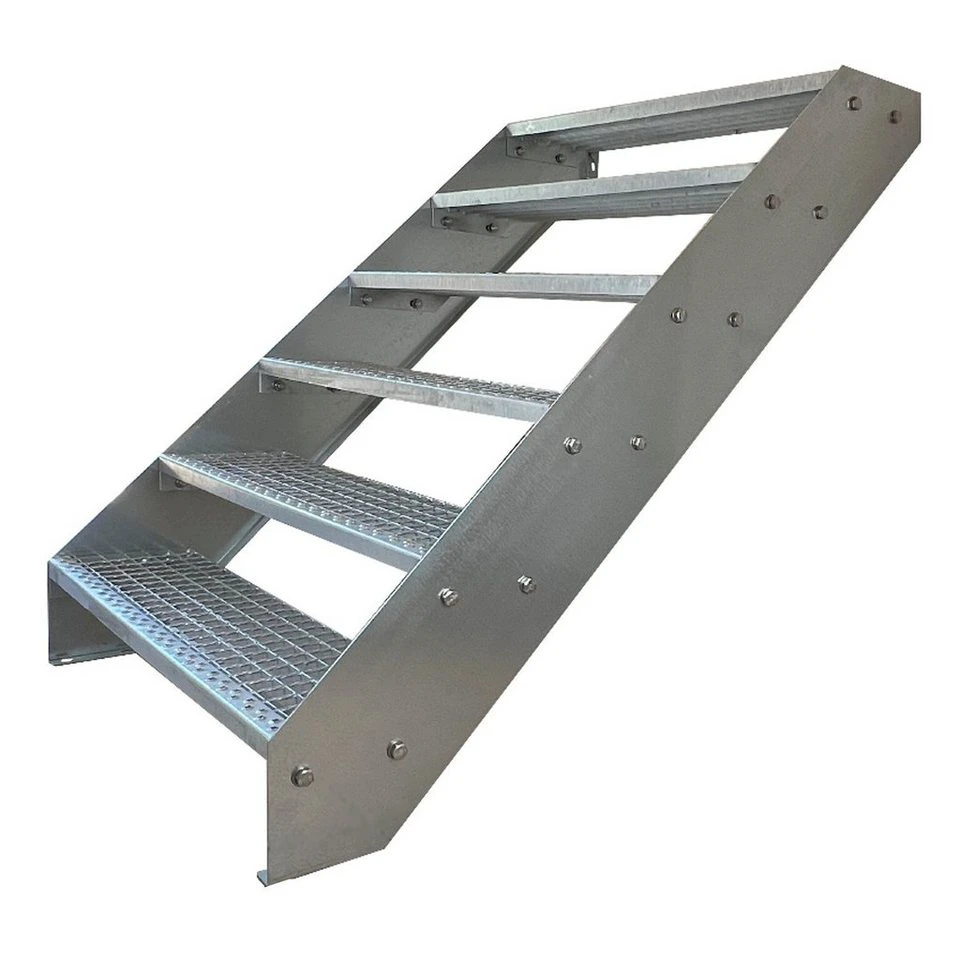 Kaminbau Mierzwa Außentreppe Premium verzinkt 6 Stufen 114 cm Gitterrost 60 cm