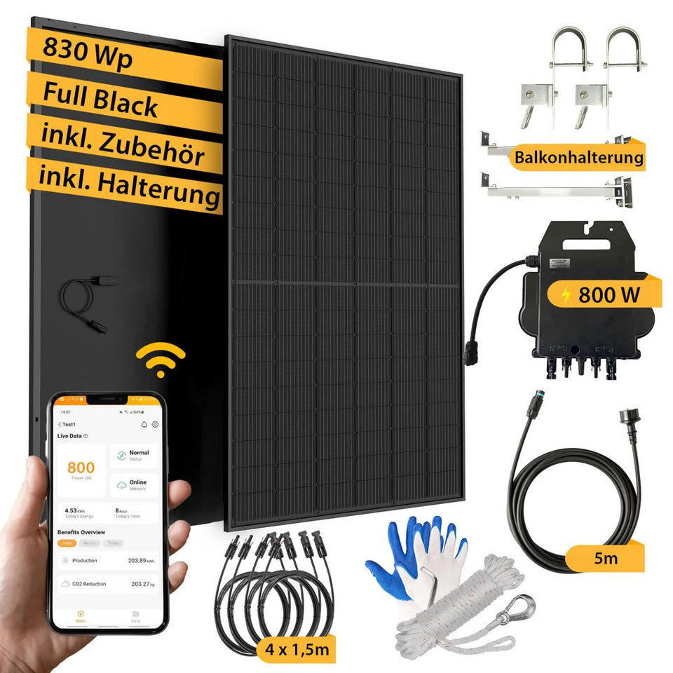 VALE Balkonkraftwerk 830Wp mit APsystems EZ1-M 800W Wechselrichter Wifi Bluetooth