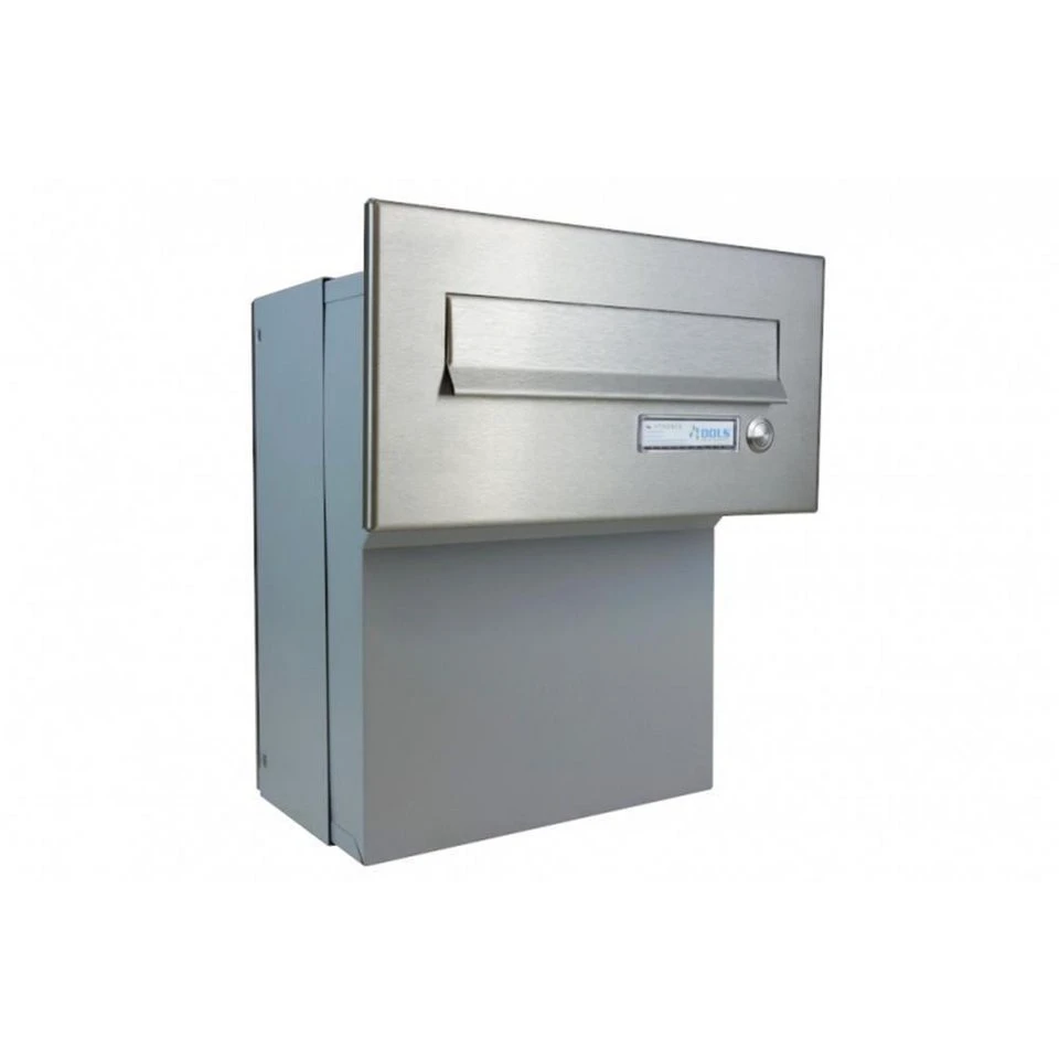 Letterbox24 Durchwurfbriefkasten F-046 Edelstahl mit Namensschild und Klingel, 1 Klingeltaster