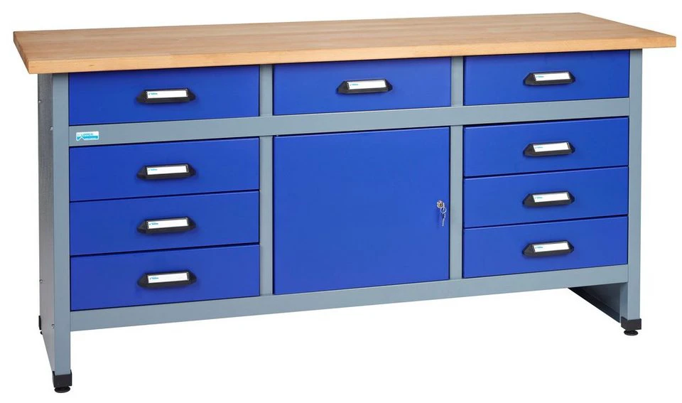 KÜPPER Werkbank 12877 9 Schubladen 1 Tür 300 kg Traglast 30 mm Buchenarbeitsplatte
