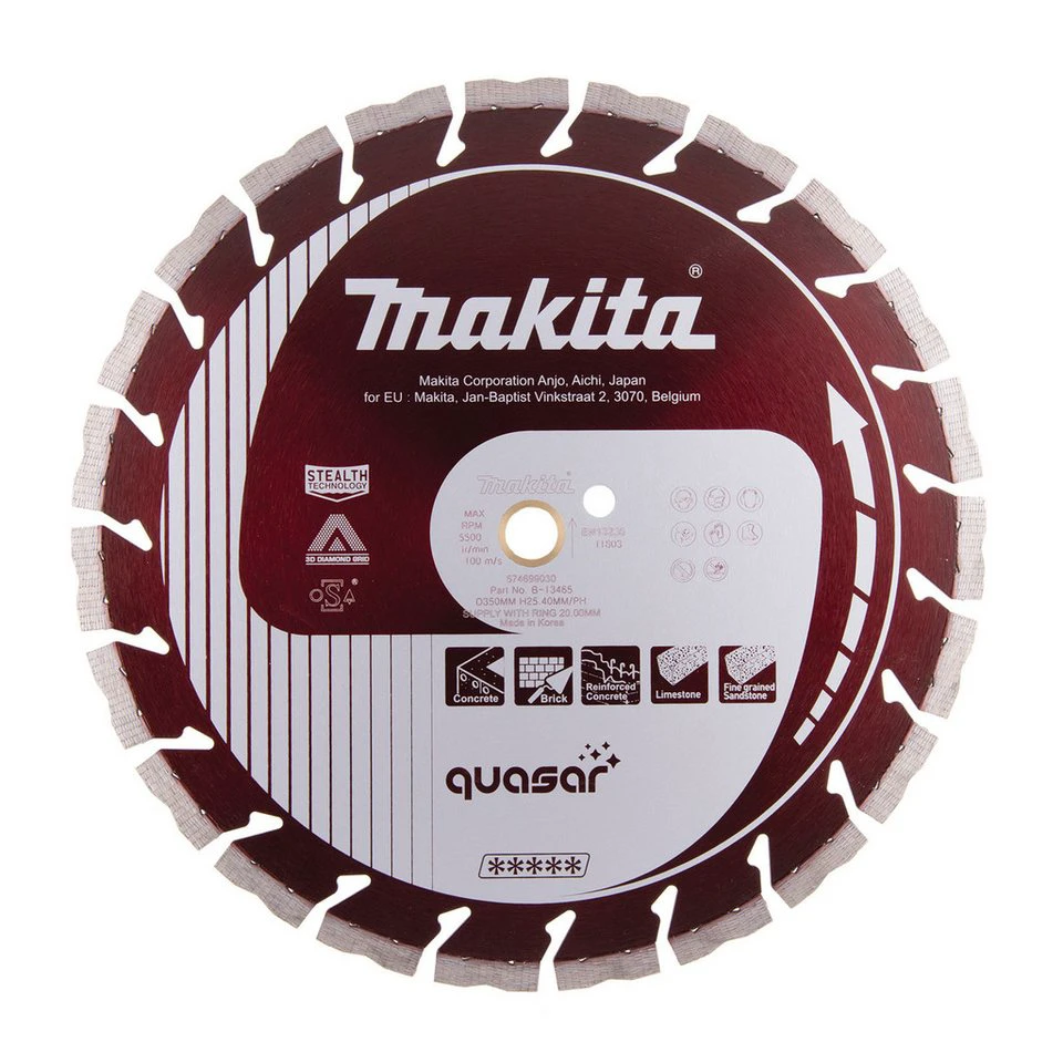 Makita Diamanttrennscheibe QUASAR B-13465 350x25,4 mm 12 mm Segmenthöhe