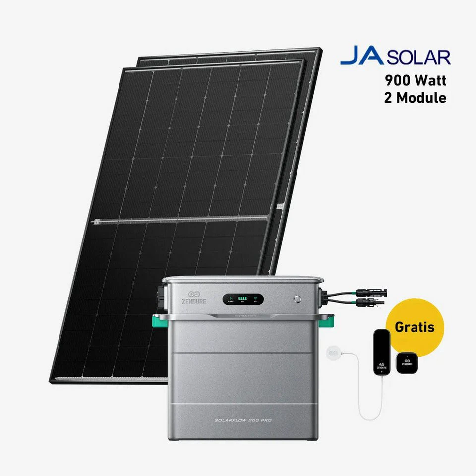Balkonstrom Balkonkraftwerk 900 W mit Zendure Solarflow 800 Pro Speicher bifazial 2 x 450 W