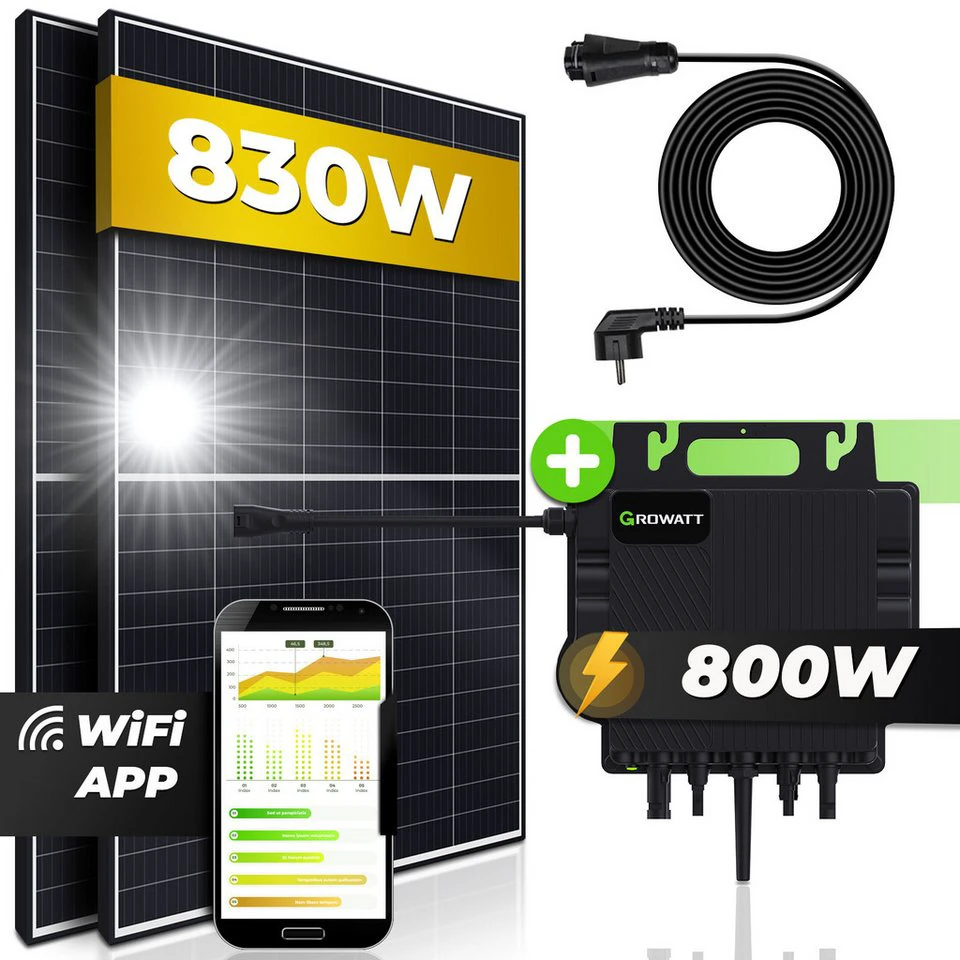 SUNNIVA Balkonkraftwerk 830W 800W GROWATT NEO 2x415W monokristallin WLAN Bluetooth