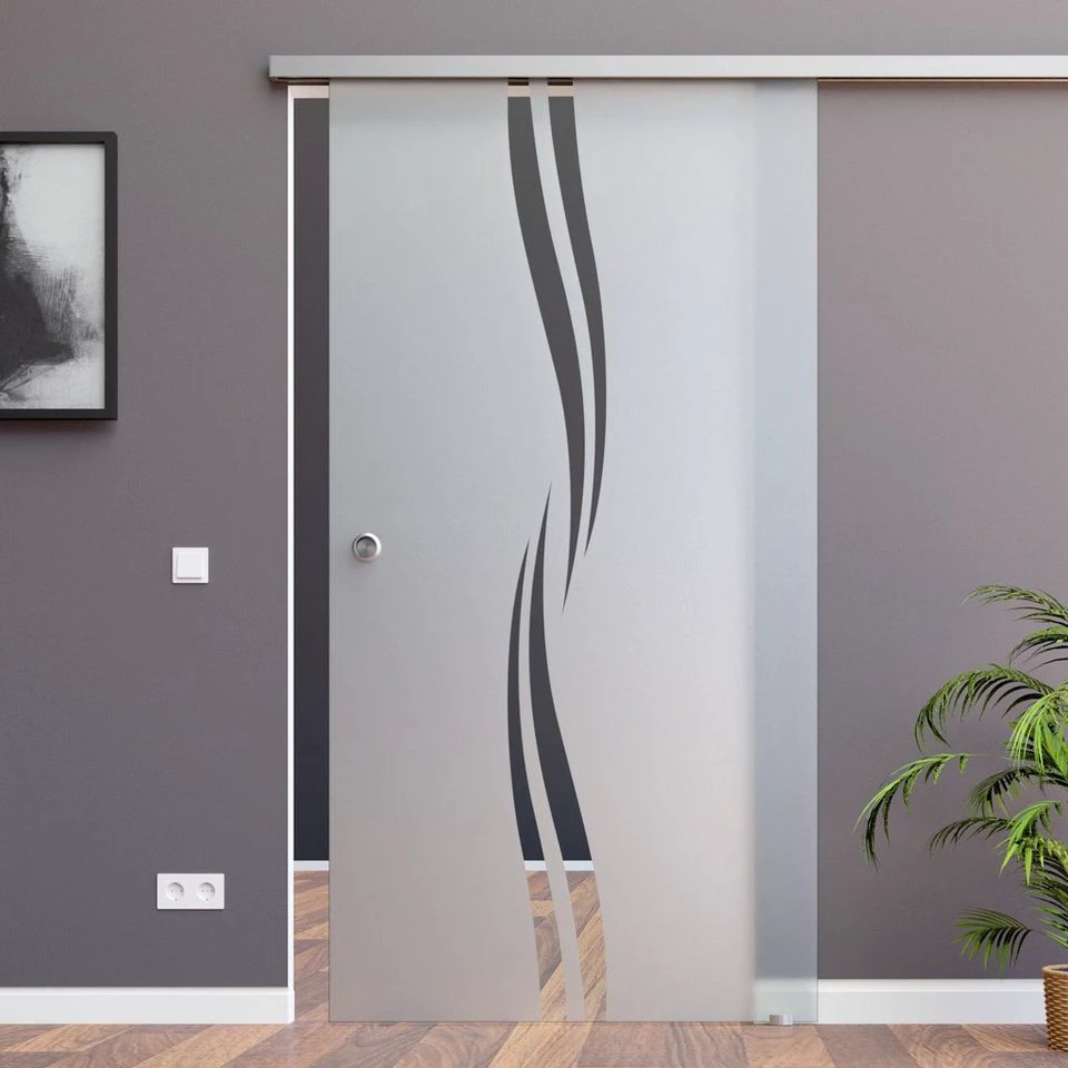 AMOD Glasschiebetür M2 SlimLine Komplett Set 8 mm ESG Griffmuschel SoftStop