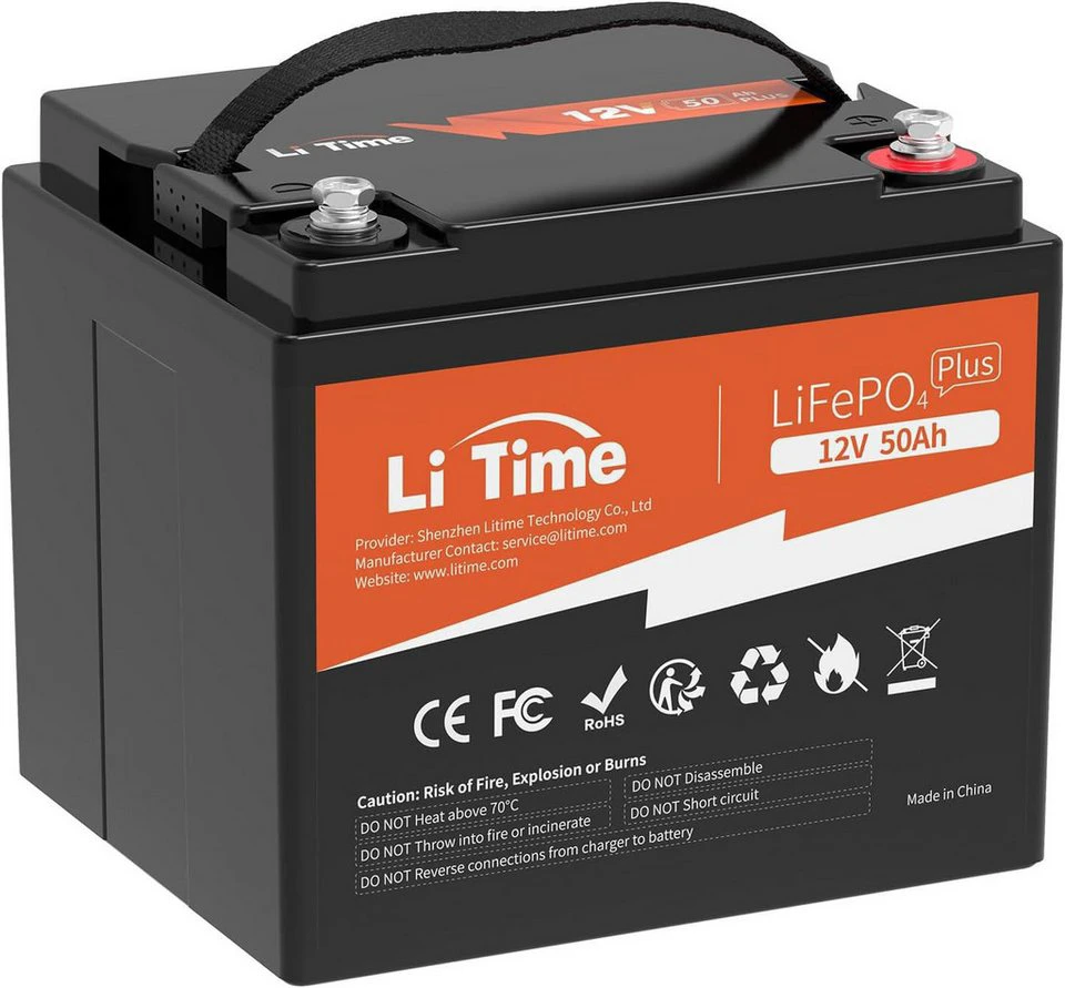 LiTime 12V 50Ah LiFePO4 Batterie Lithium Akku 640Wh mit 50A BMS