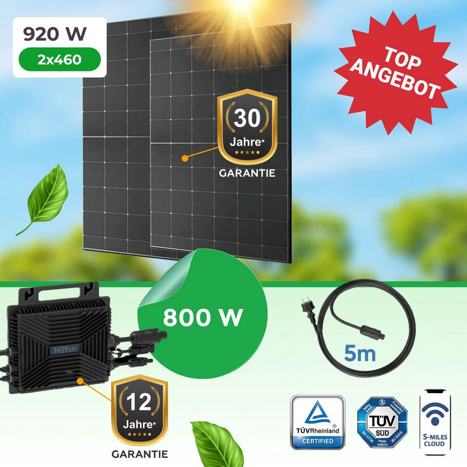 Paket.ag Balkonkraftwerk 920W mit 800W WiFi-Wechselrichter 2x 460W Module 1-St