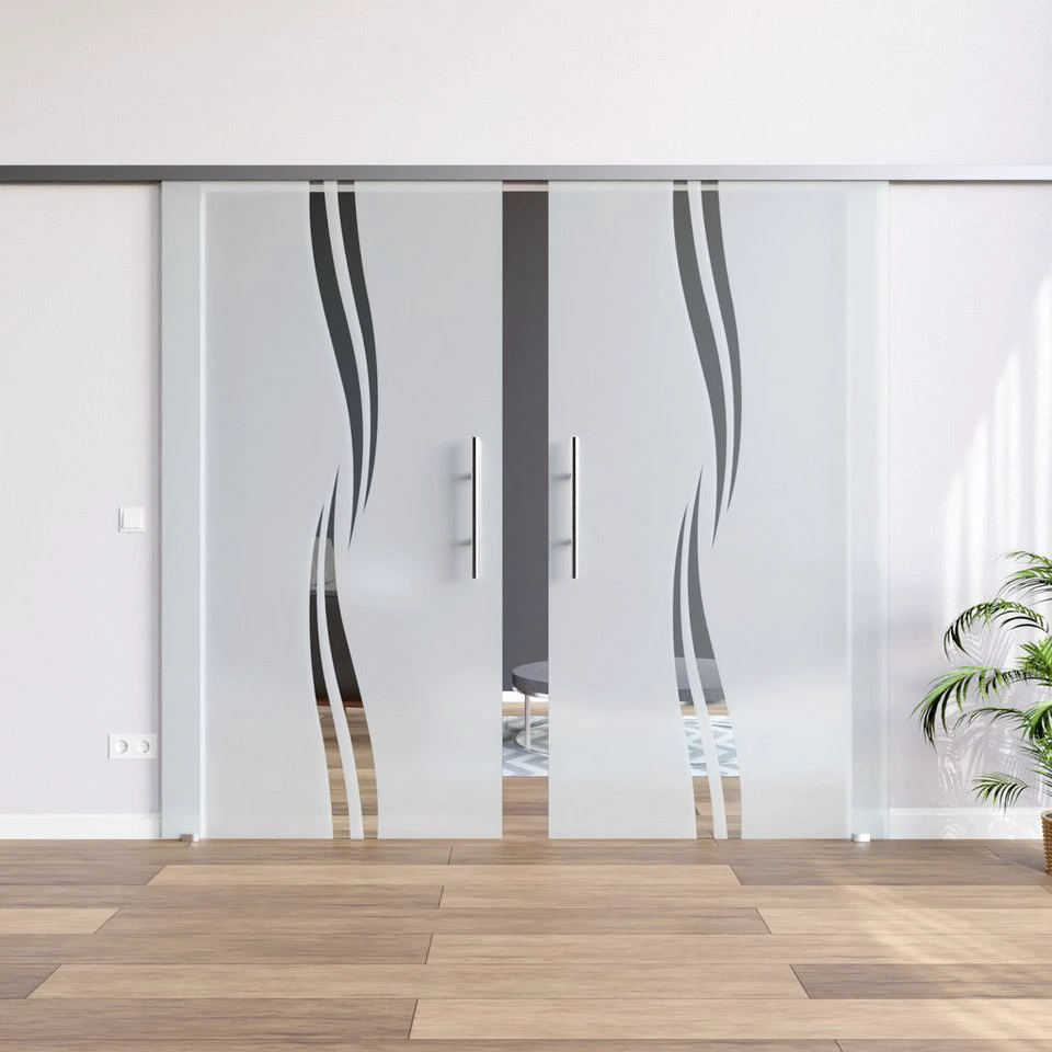 AMOD Glasschiebetür M2-GE420+DPL 2-flügelig mit Griffstangen und SoftStop beidseitig