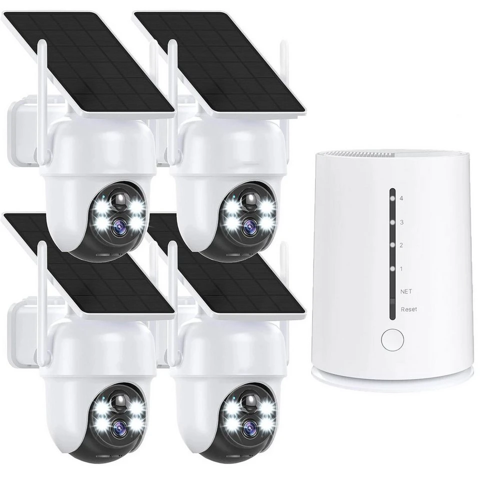 ieGeek Überwachungskamera Set 4MP FHD Solar Akku 4CH Basisstation 4 Kameras 360° IP65
