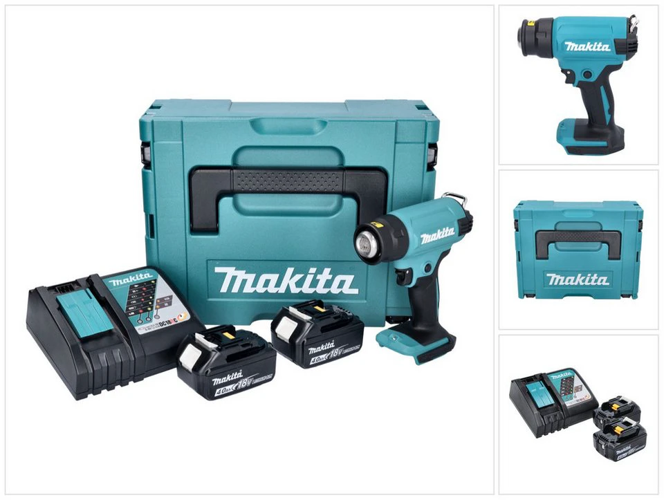 Makita DHG 180 Heißluftgebläse Akku 18 V 550 °C 2x Akku 4,0 Ah Ladegerät Makpac