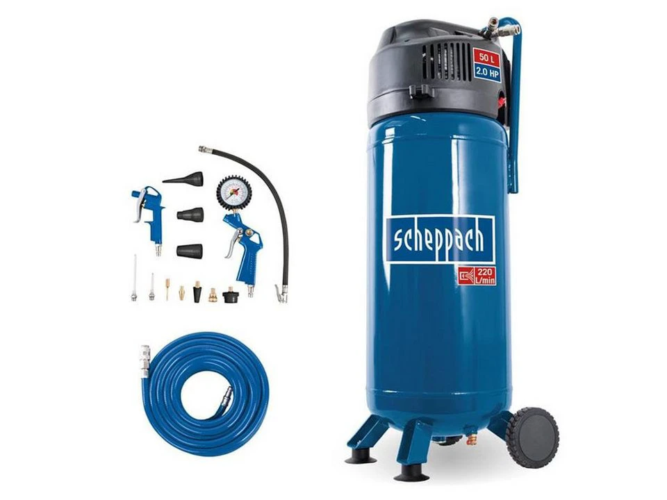 Scheppach Kompressor HC51V 1500 W 10 bar 50 l Set 15-tlg. 15m Gewebeschlauch