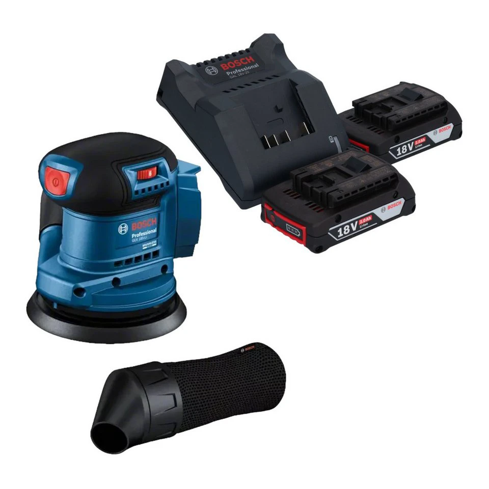 Bosch Professional Exzenterschleifer GEX 185-LI 18 V 125 mm bürstenlos 2x Akku 2 Ah Ladegerät