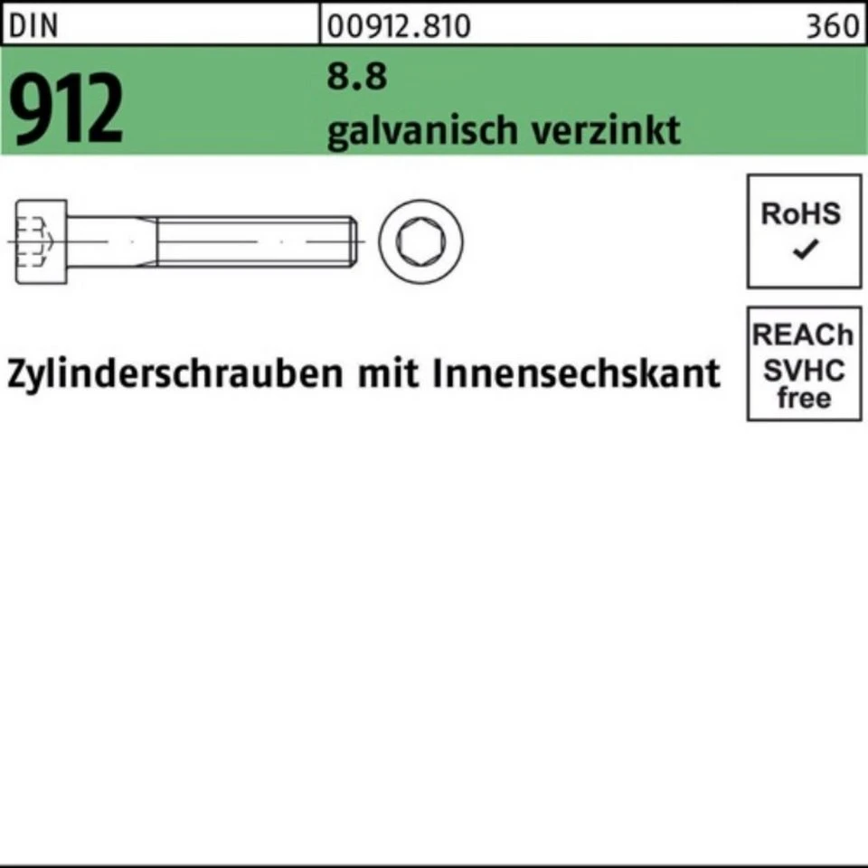 Reyher Zylinderschraube M 8 x 18 DIN 912 Innensechskant 8.8 galvanisch verzinkt 200 Stück