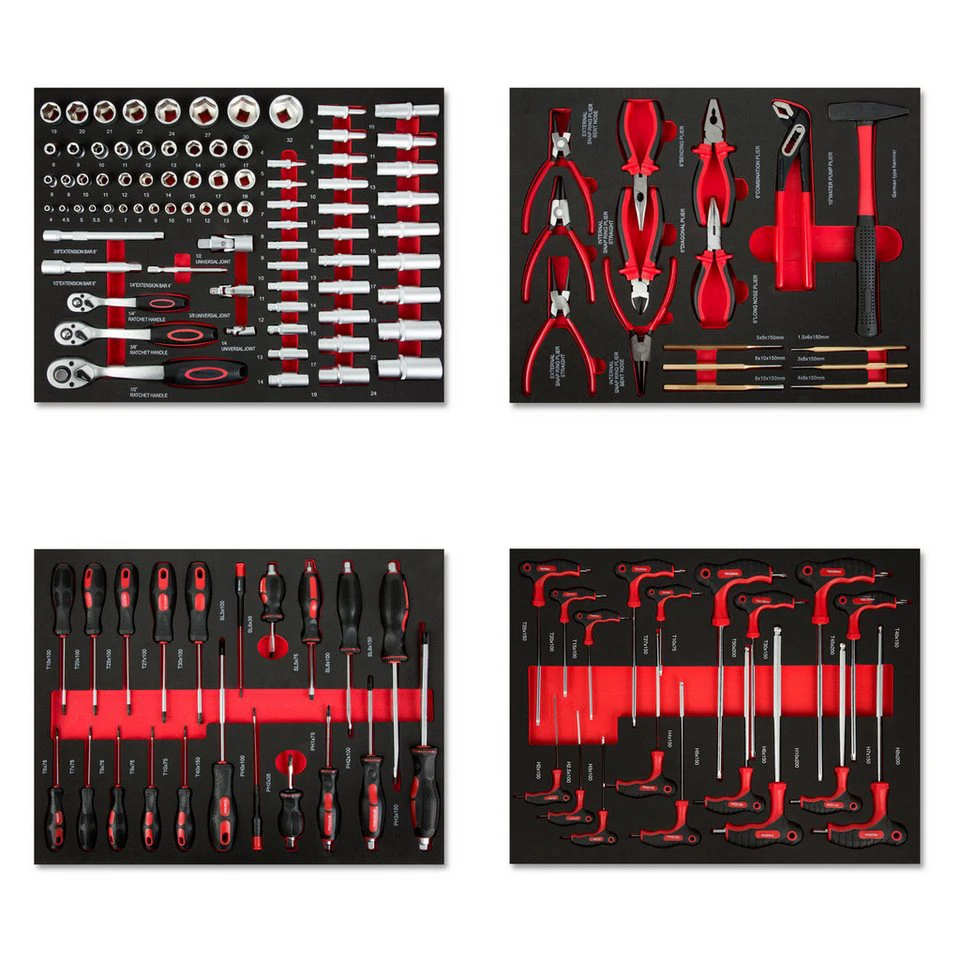 EBERTH WW2-TS4 Werkzeug Set 134 Teile Schaumstoffeinlage 4 Schubladen rot